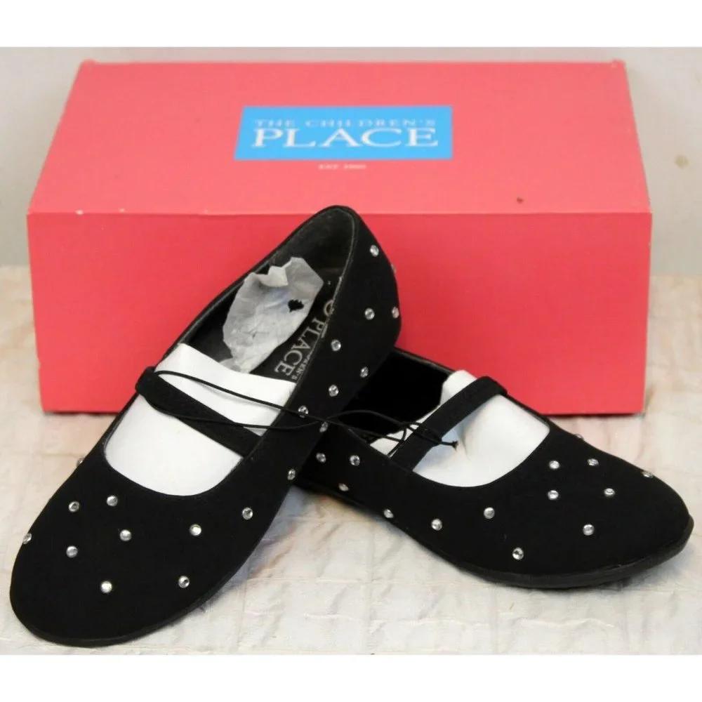 Childrens Place Stone Flat Ballet Shoe Slipper Dress Rhinestones Girl sz 6 Black